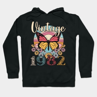 Floral Butterfly Retro Vintage 1982 41st Birthday Hoodie